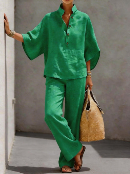 Women's Cotton Linen Shirt and Pants Set Drip Depot