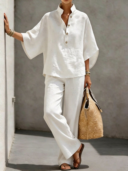 Women's Cotton Linen Shirt and Pants Set Drip Depot