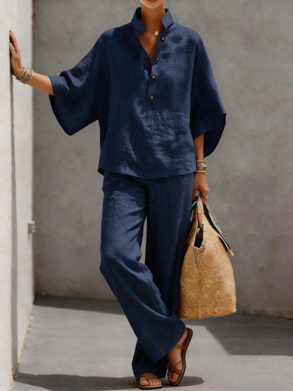 Women's Cotton Linen Shirt and Pants Set Drip Depot