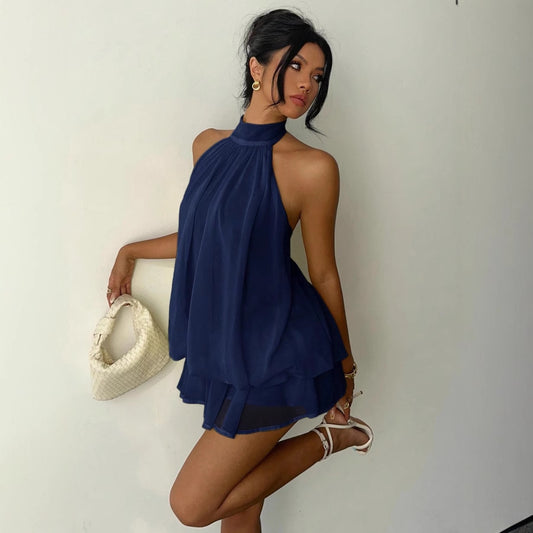 Halter Neck Backless Short Dress