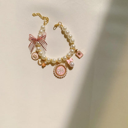 Pet Pearl Necklace Lady Style Dog Cat Collar with Bell