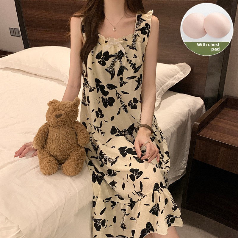 Sling Nightgown  Thin Cute Sweet Pajamas with Chest Pad