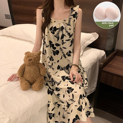 Sling Nightgown  Thin Cute Sweet Pajamas with Chest Pad