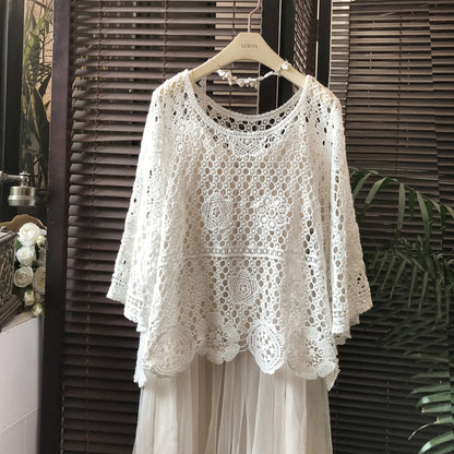 Lace Embroidered Mesh Blouse
