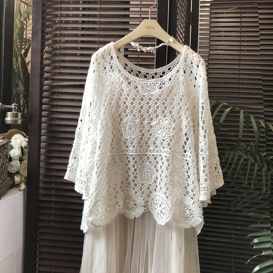 Lace Embroidered Mesh Blouse