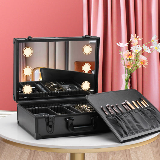 Cosmetic Case with Light and Mirror Storage Bag