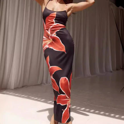 Floral Print Suspender Slit Dress Drip Depot