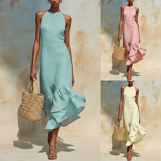Asymmetrical Hem Linen Dress