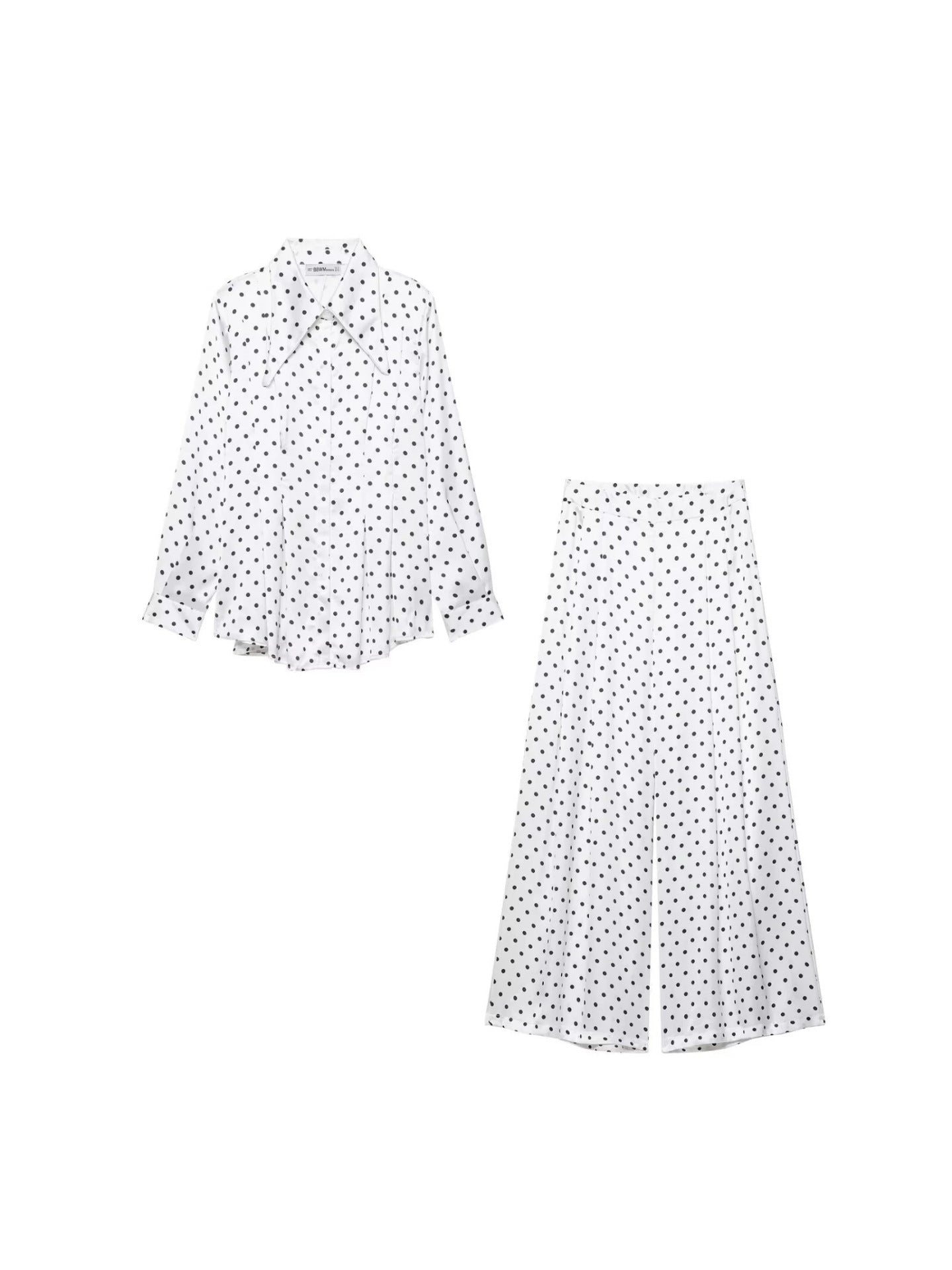 Women's Polka Dot Shirt and High-Waisted Pants Drip Depot
