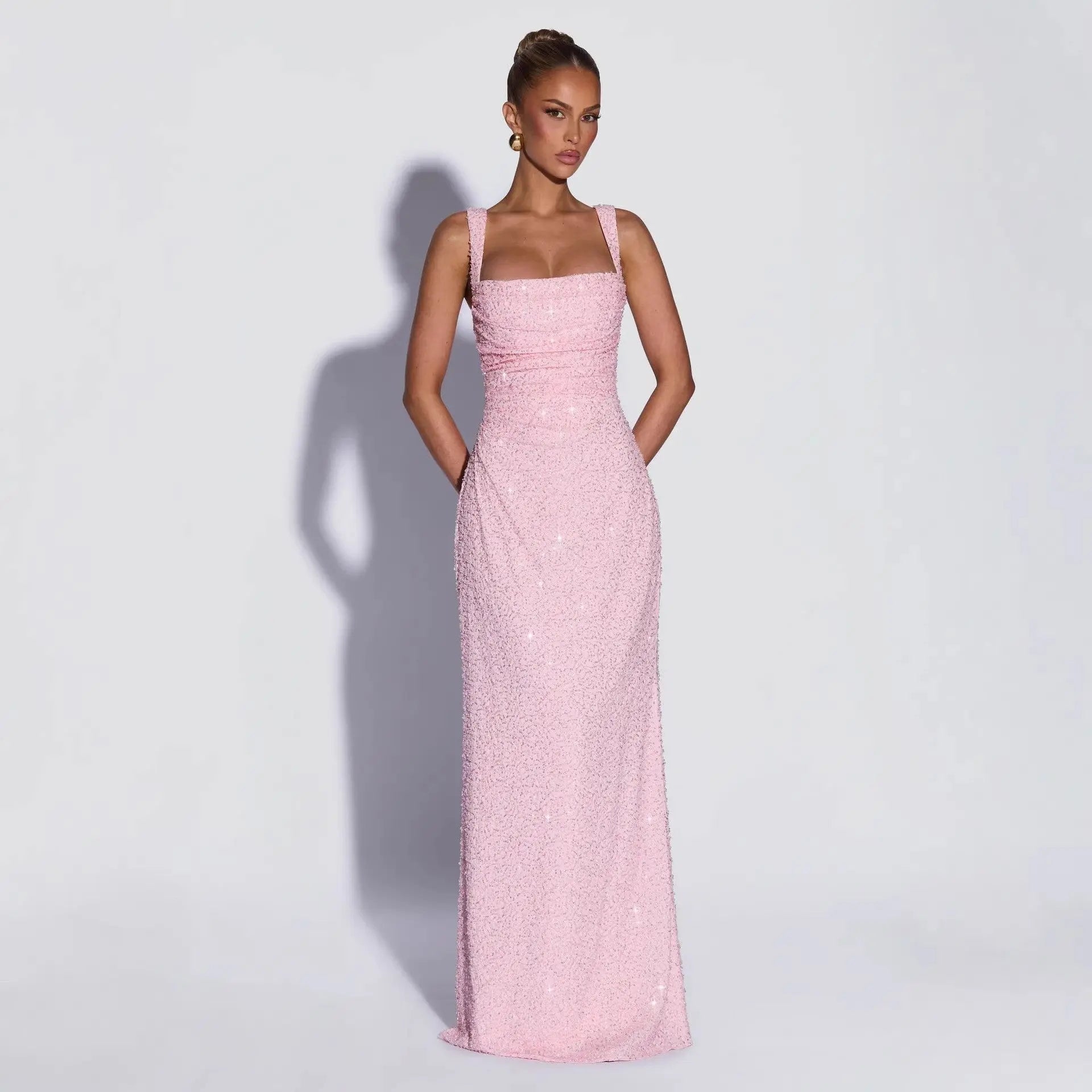 Sequined Sleeveless Tube Top Long Dress with Slit Drip Depot