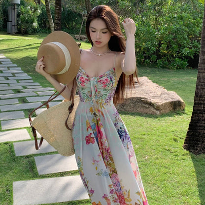 Floral Print Off-Shoulder Backless Maxi Dress