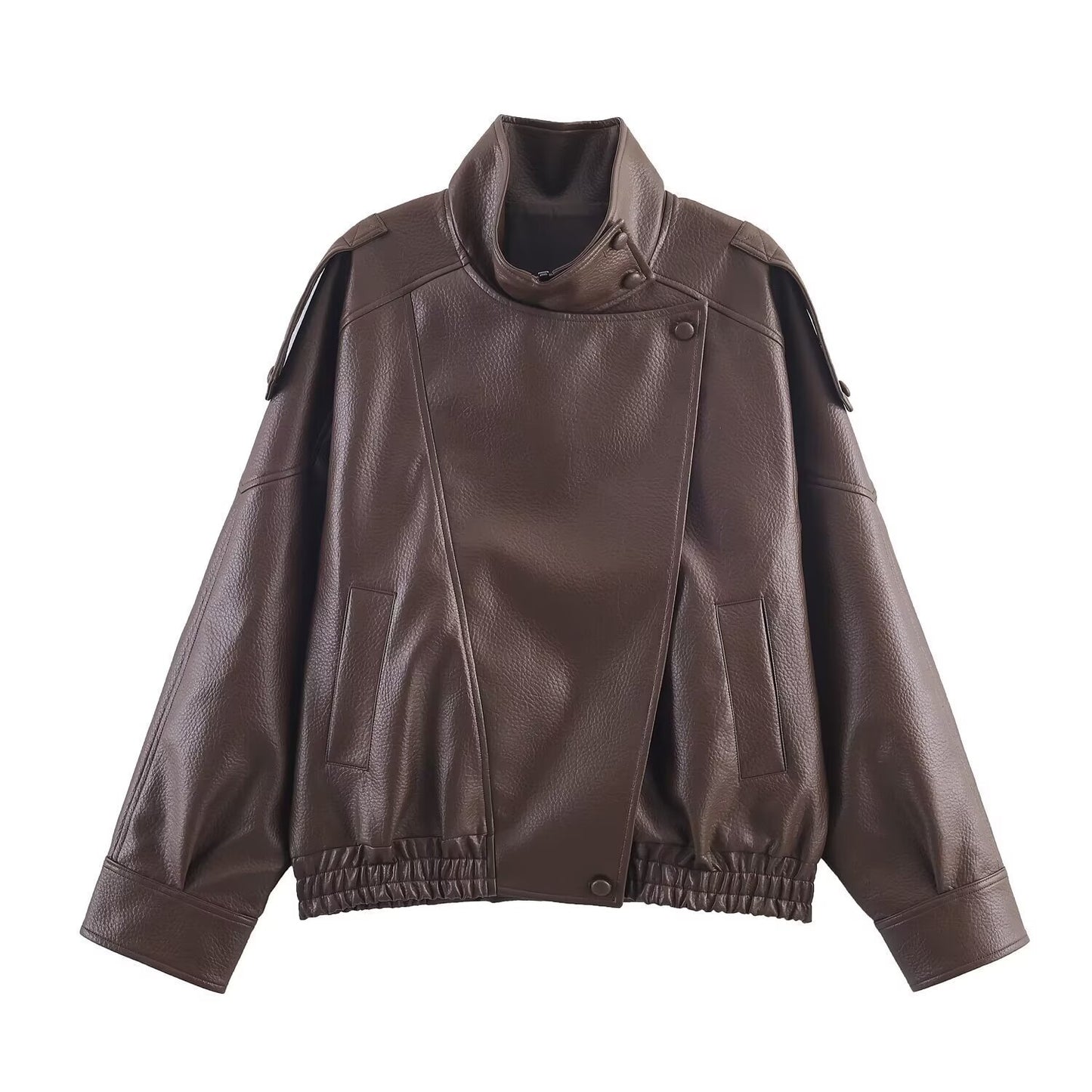 Women's Double Collar Faux Leather Jacket