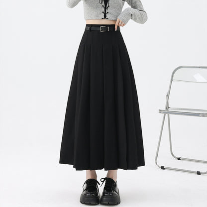 High Waist Pleated Mid-Length Skirt