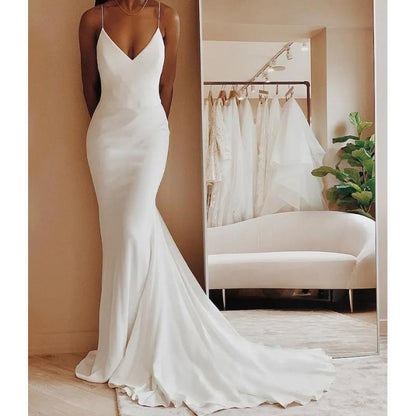 French Style V-Neck Fishtail Wedding Dress