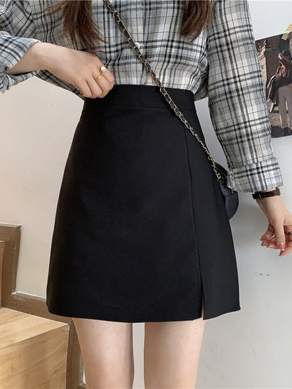 A-Line High Waist Slit Short Skirt