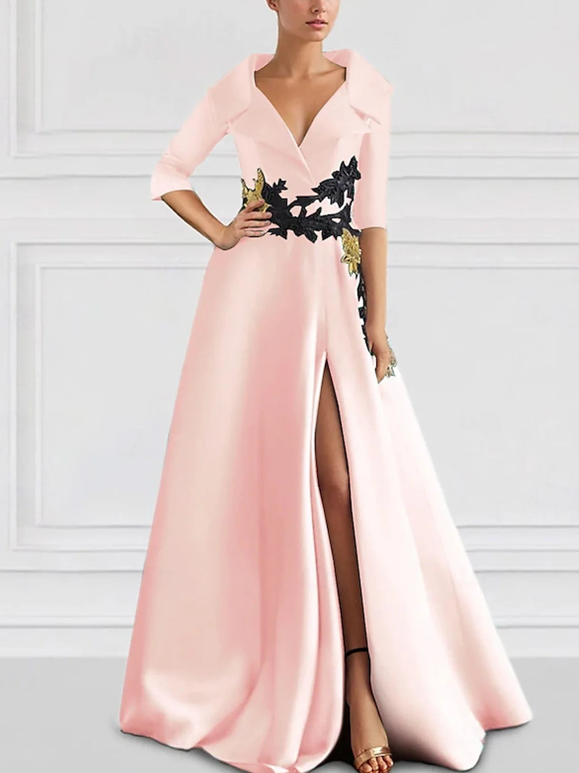 Elegant V-Neck Slit Evening Gown Drip Depot