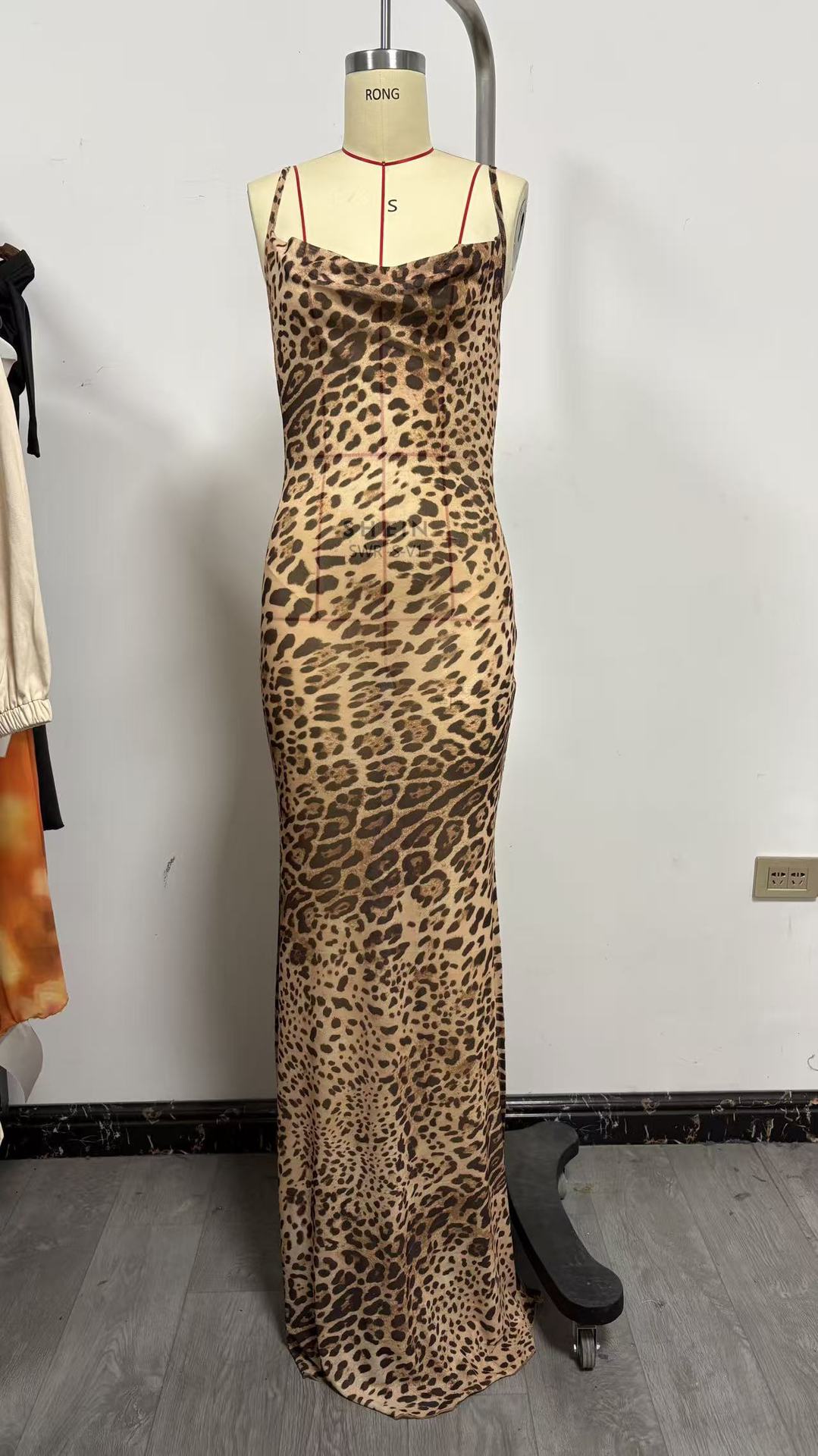 Women's Leopard Print Open Back Long Dress Drip Depot