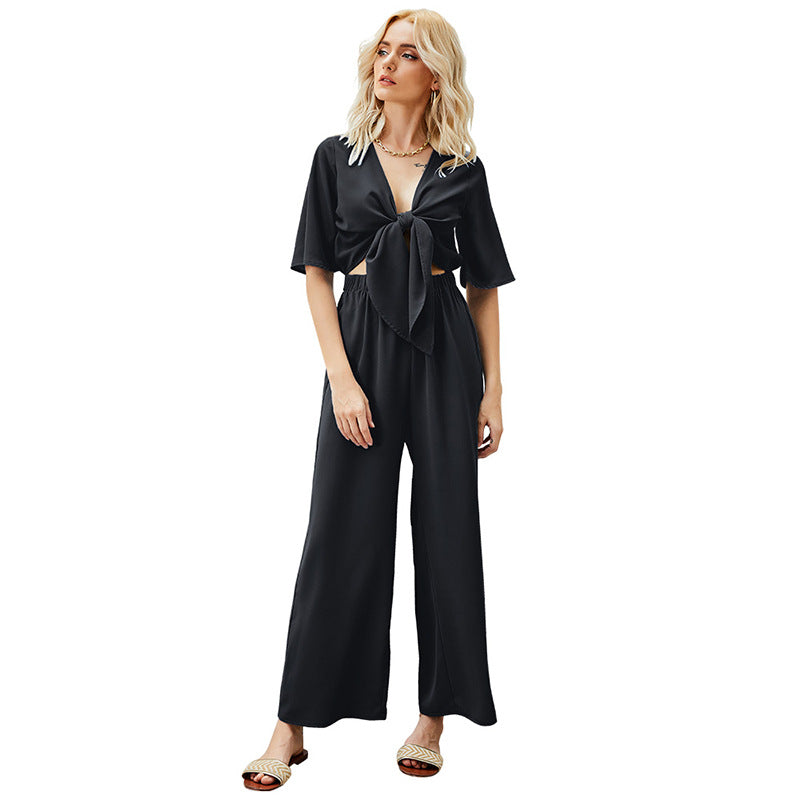 V-Neck Half Sleeve Top and Trousers Set