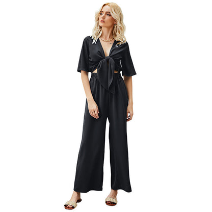 V-Neck Half Sleeve Top and Trousers Set