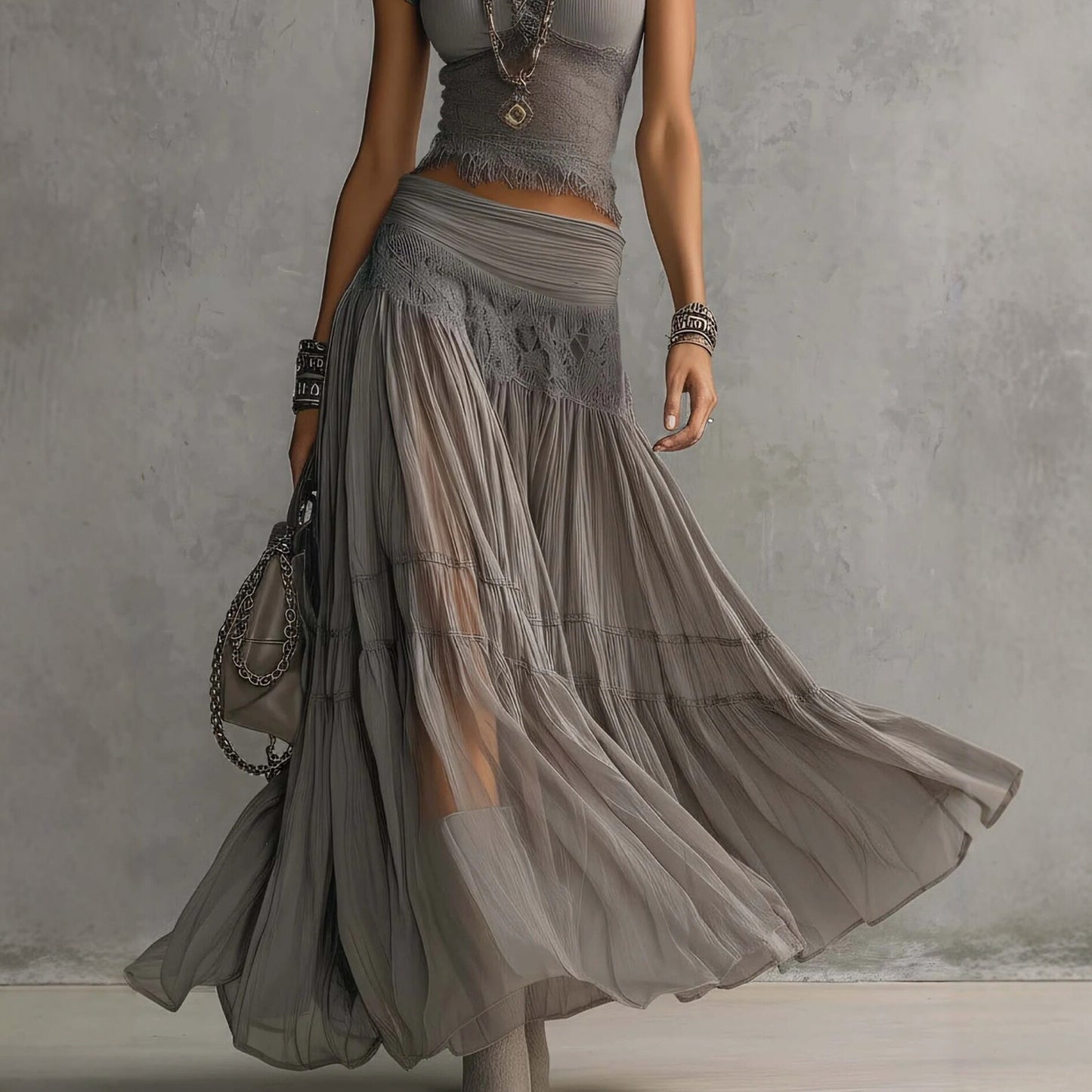 Knitted Top and Chiffon Skirt Set