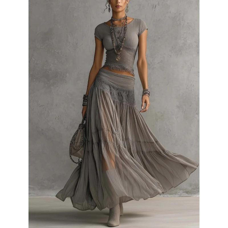Knitted Top and Chiffon Skirt Set