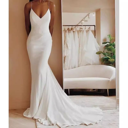 French Style V-Neck Fishtail Wedding Dress