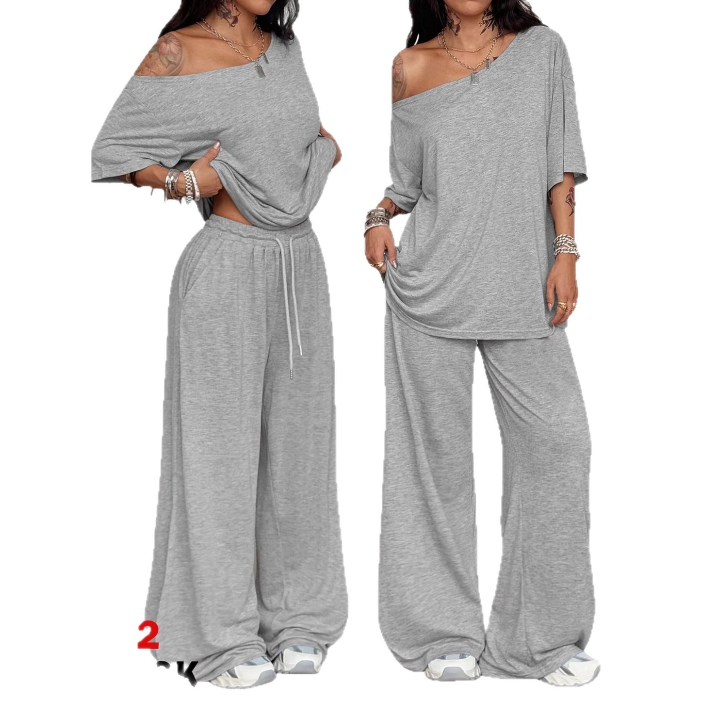 Off-Shoulder Wide-Leg Pants Set