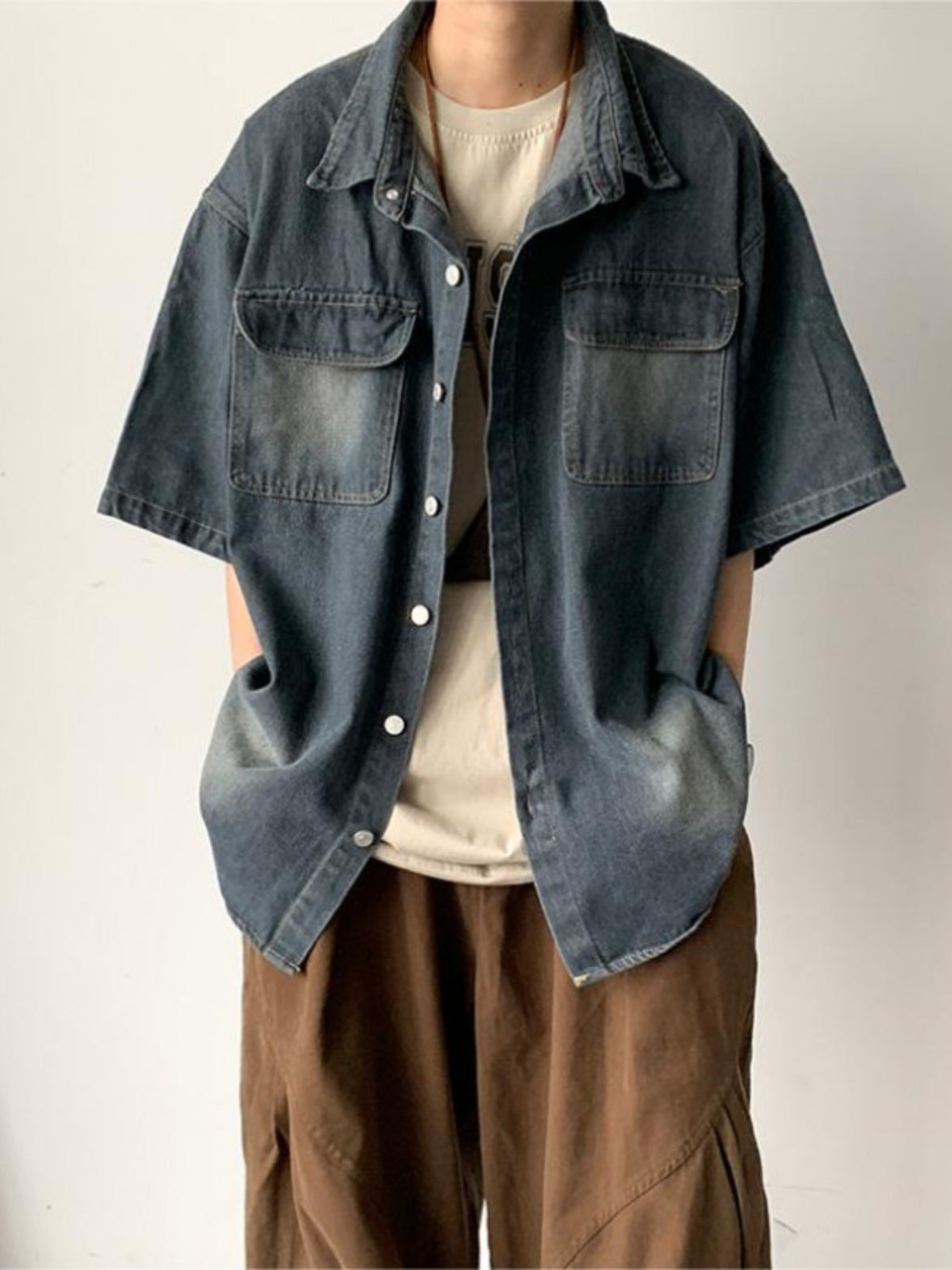 Unisex Denim Short Sleeve Shirt Jacket Drip Depot