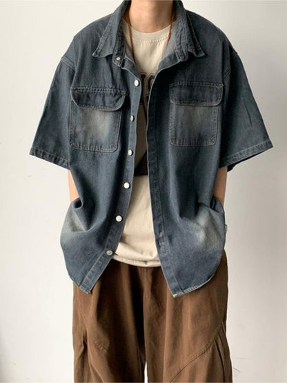 Unisex Denim Short Sleeve Shirt Jacket Drip Depot