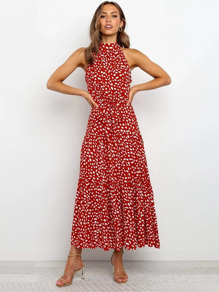 Polka Dot Halter Neck Long Dress