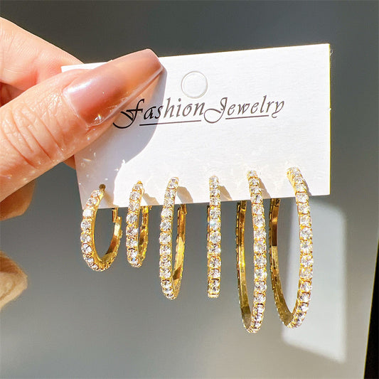 Rhinestone Geometric Hoop Earrings set