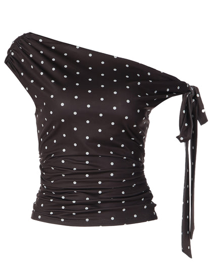 Polka Dot Tie-Up Knit Top
