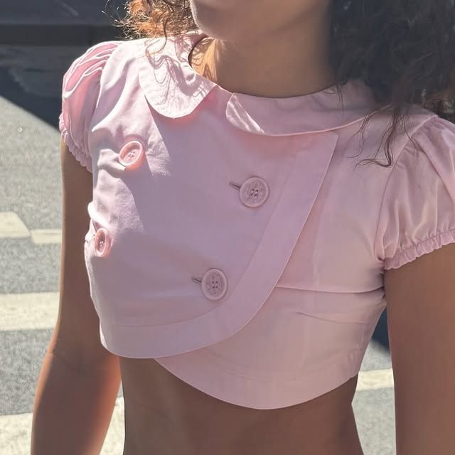Doll Collar Puff Sleeve Double-Breasted Jacket