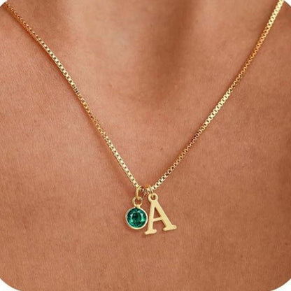 14K Gold Plated Initial Birthstone Necklace Clavicle Chain