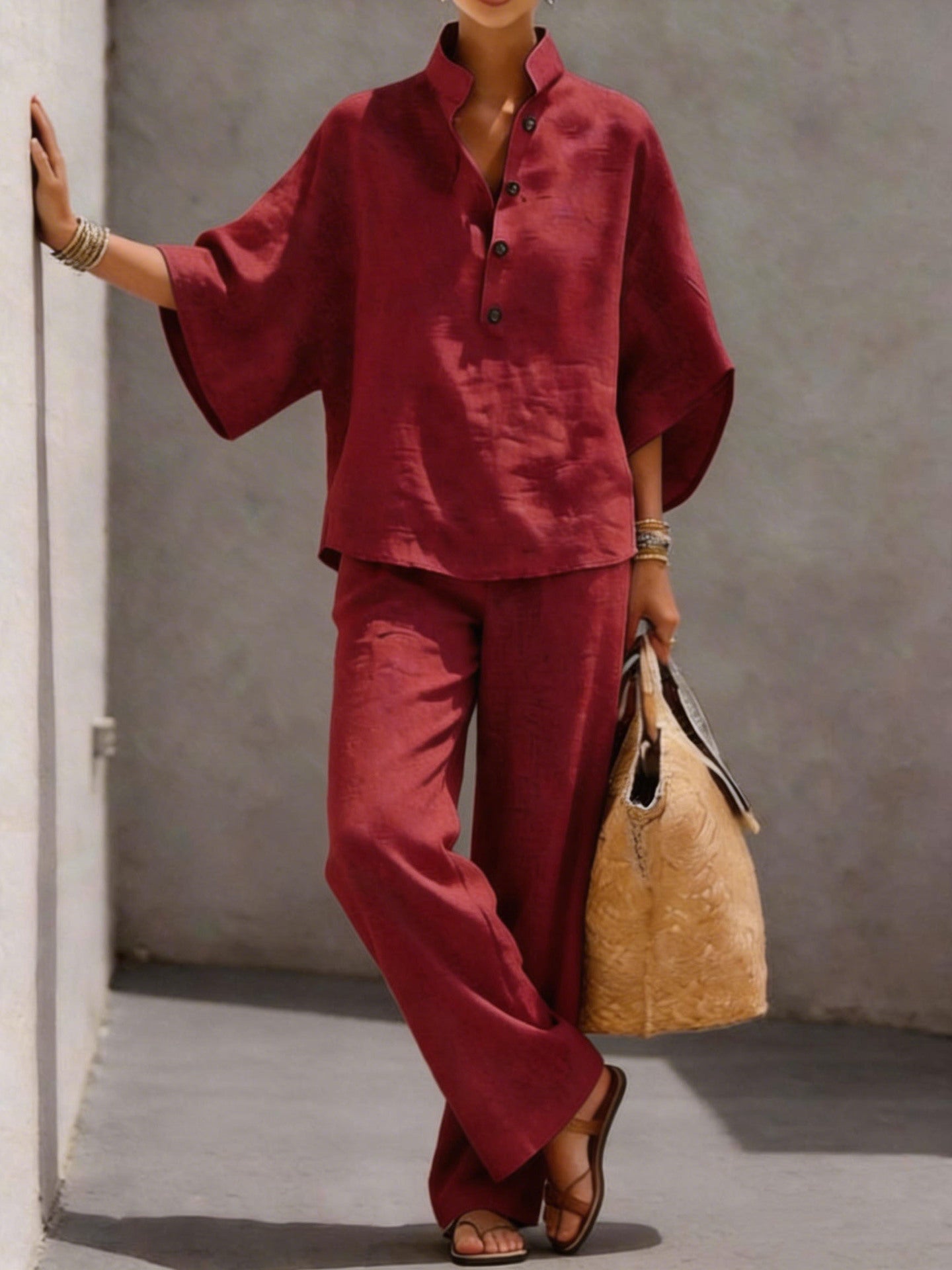 Women's Cotton Linen Shirt and Pants Set Drip Depot