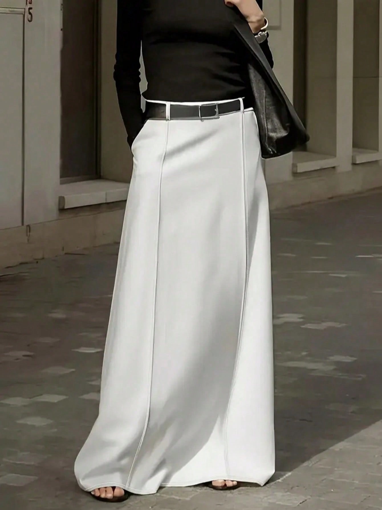 Solid Color Long Skirt with Pockets