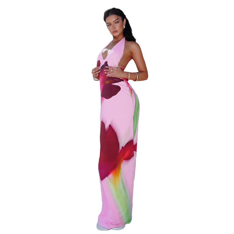 Elegant Floral Backless Long Dress Drip Depot