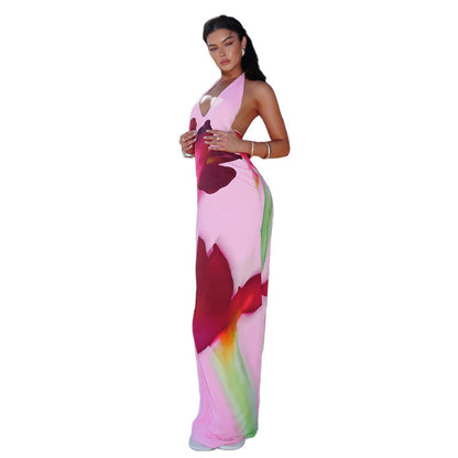 Elegant Floral Backless Long Dress Drip Depot