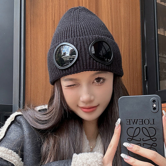Aviator Goggles Fleece-Lined Knitted Beanie