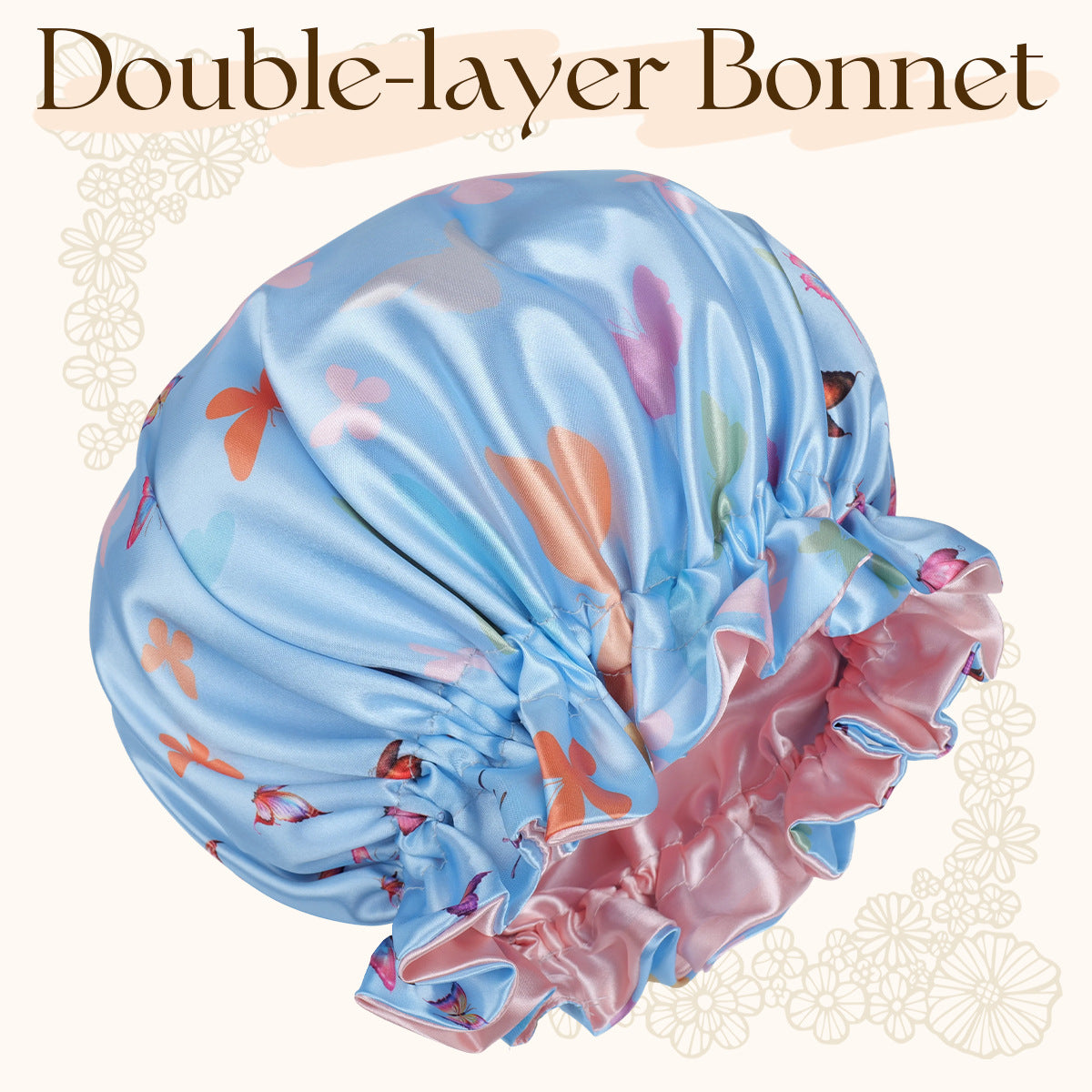 Double Layer Butterfly Print Hair Bonnet