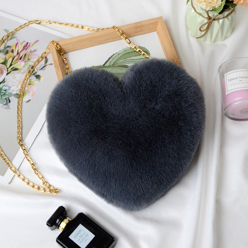 Heart Shaped Faux Rabbit Fur Crossbody Bag