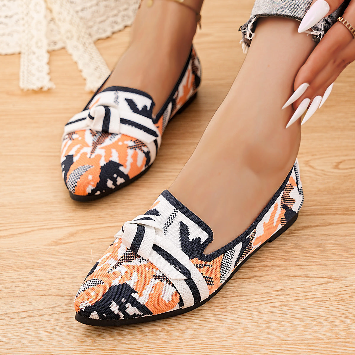 Womens Pointed-Toe Slip-On Flat Shoes Drip Depot