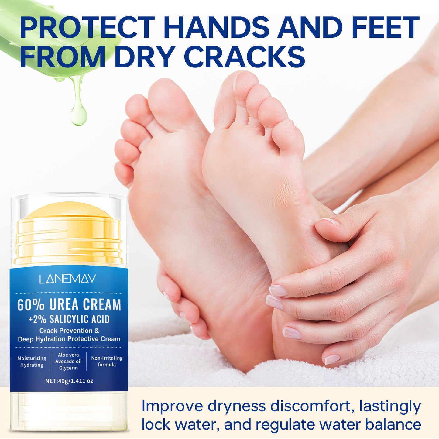 Lanemay 60% Urea + 2% Salicylic Acid Anti-Cracking Repair Cream 40g Deeply Moisturizes Dry and Cracked Hands and Feet
