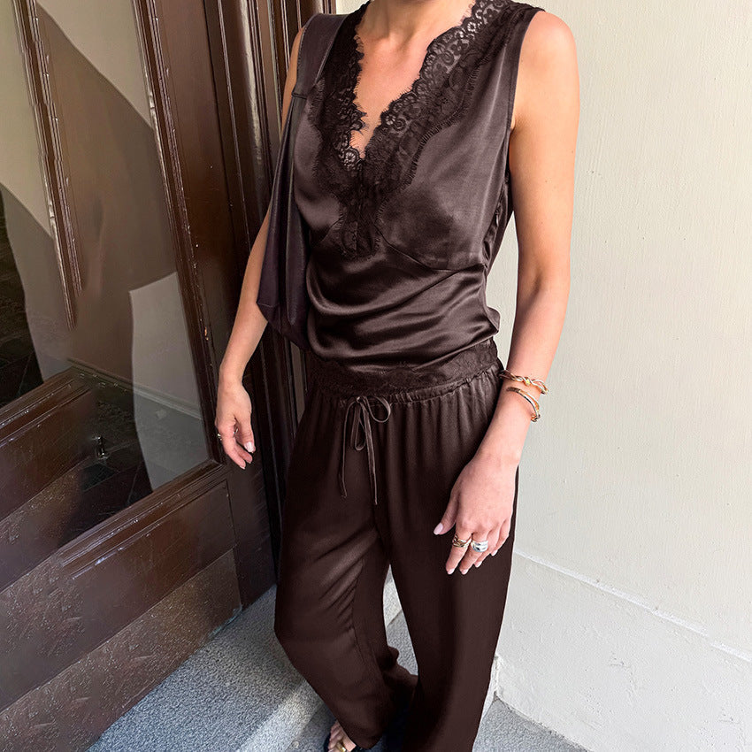 Women's Satin V-Neck Pajama Drip Depot