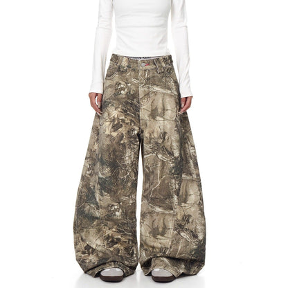 American Street Letter Embroidery Branch Camouflage Jeans for Men and Women Drip Depot