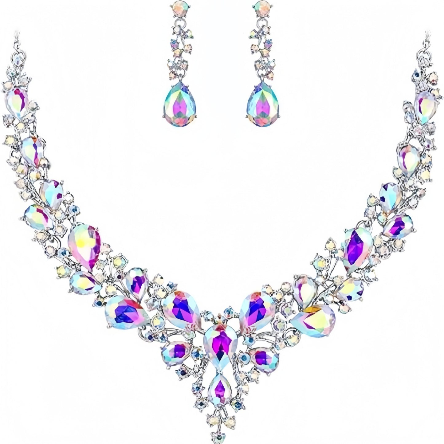Elegant Rhinestone Teardrop Necklace and Earrings