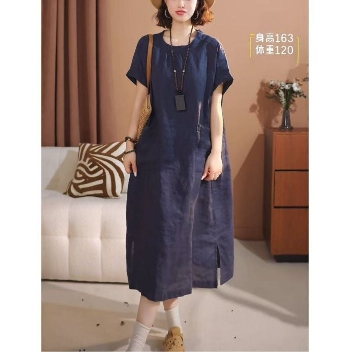 Round Neck Dress with Large Pockets