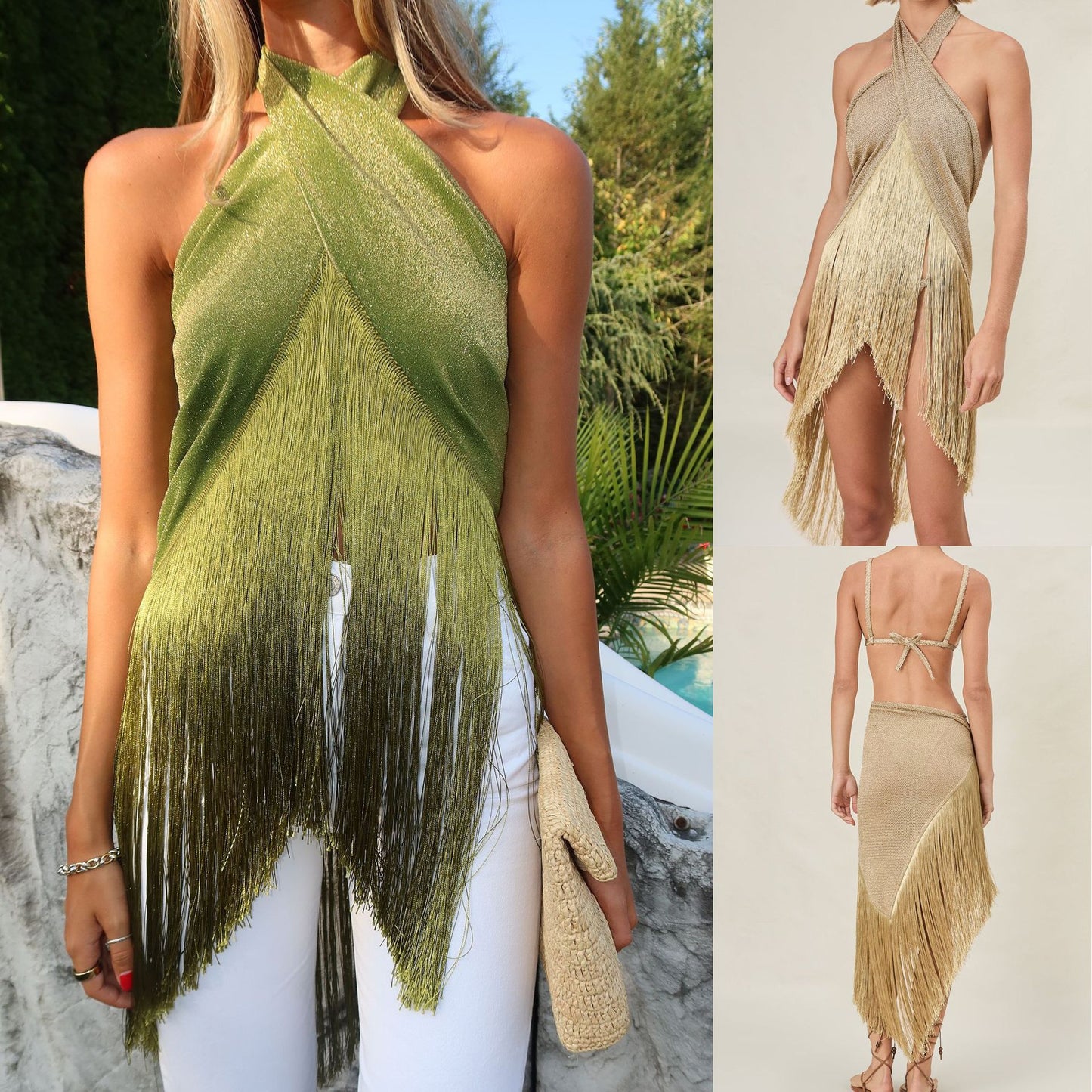 Multi-Wear Sequin Tassel Top and Skirt Set