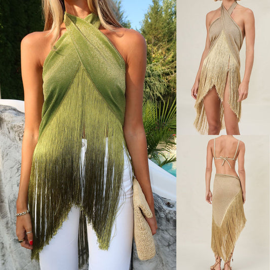 Multi-Wear Sequin Tassel Top and Skirt Set