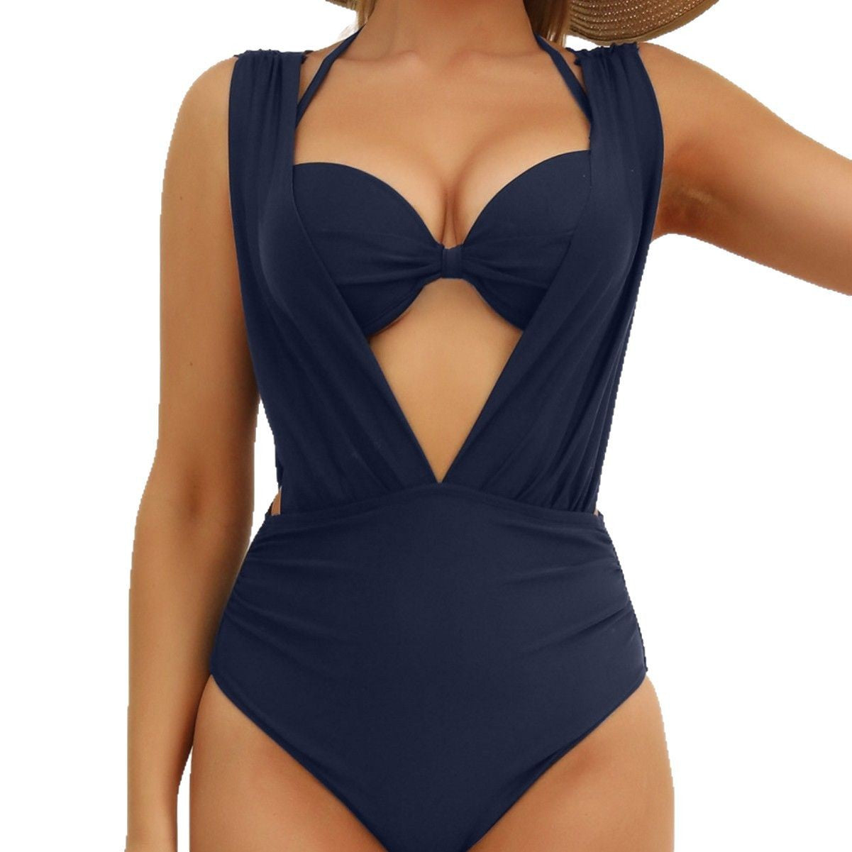 Deep V Hard Cup Push Up One Piece Swimsuit High Waist Bikini